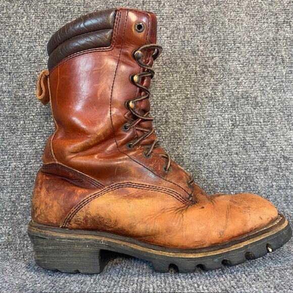 RED WING Waterproof Thinsulate USA Brown Leather Logger Work Boots Mens 8.5 - Picture 1 of 10